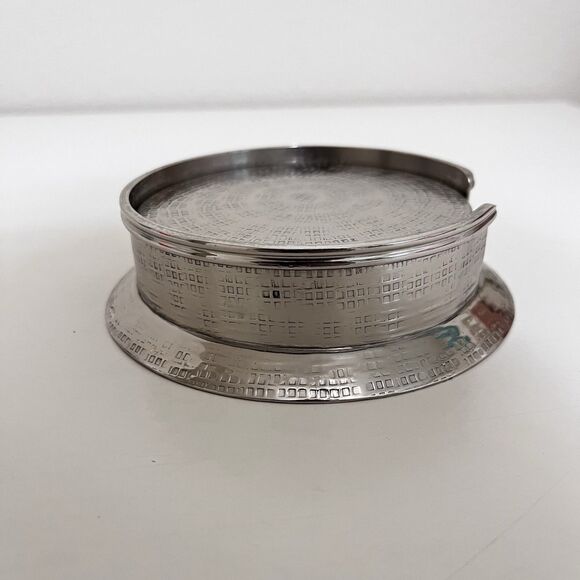 Blue Pheasant Winsford Shiny Nickel, Coasters Set of 5, Etched Metal - Picture 5 of 13